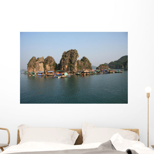 Floating village in Halong Bay in Vietnam Wall Mural