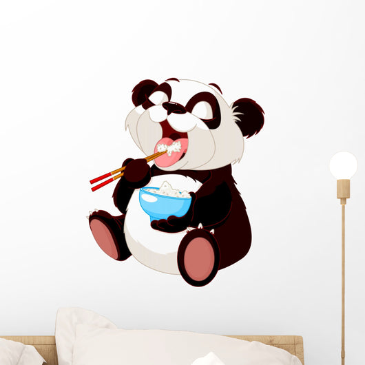 Cute panda eating rice Wall Decal