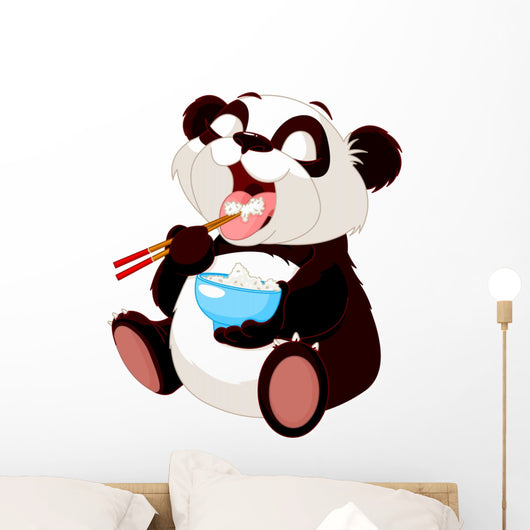 Cute panda eating rice Wall Decal