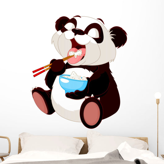 Cute panda eating rice Wall Decal