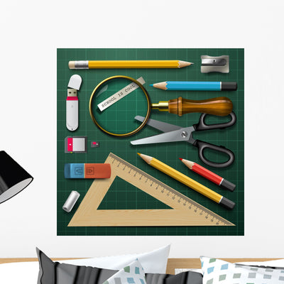 School Supplies Wall Decal shown on a wall