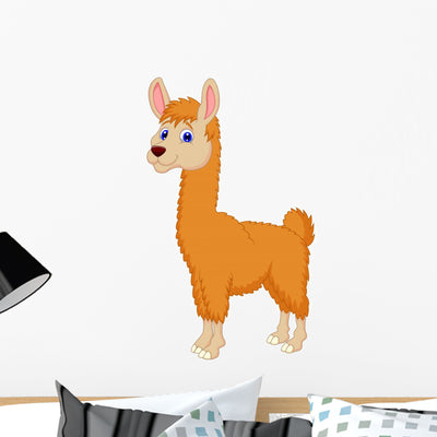 Llama Cartoon Wall Decal shown on a wall