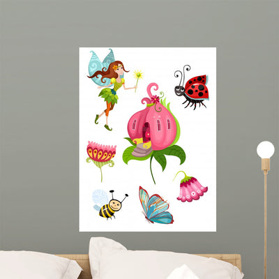 Colorful Forest Fairy Wall Stickers shown on a wall
