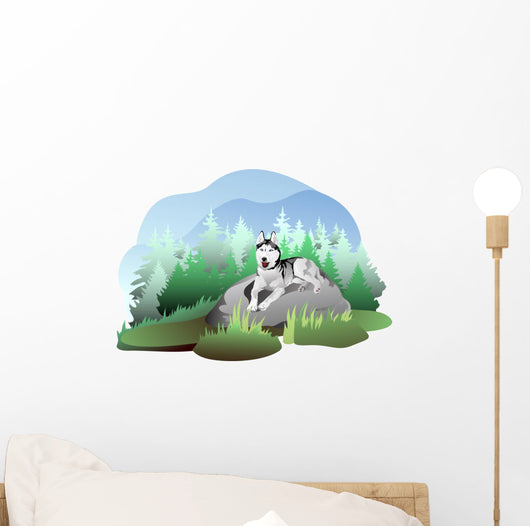 vector drawing of the dog breed Siberian Husky in nature Wall Decal