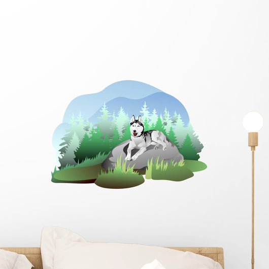 vector drawing of the dog breed Siberian Husky in nature Wall Decal