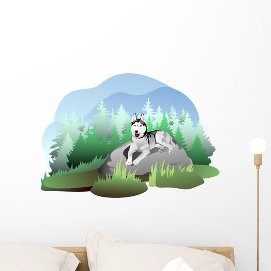 vector drawing of the dog breed Siberian Husky in nature Wall Decal