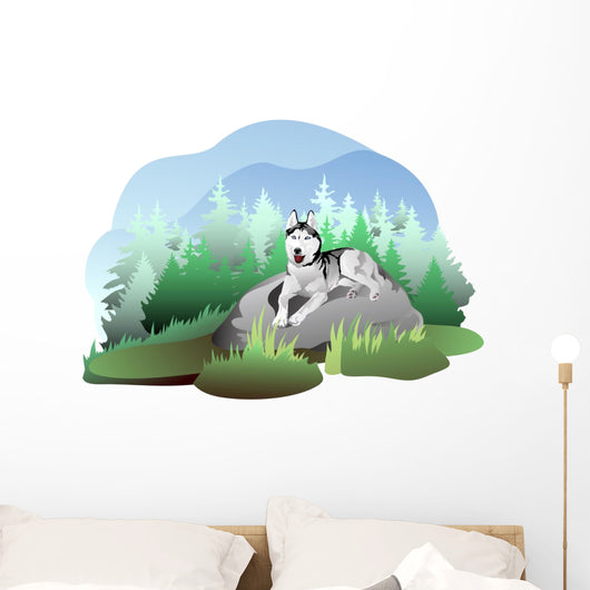 vector drawing of the dog breed Siberian Husky in nature Wall Decal