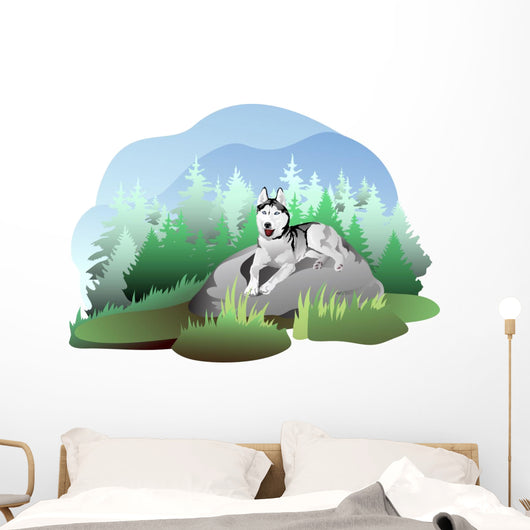 vector drawing of the dog breed Siberian Husky in nature Wall Decal
