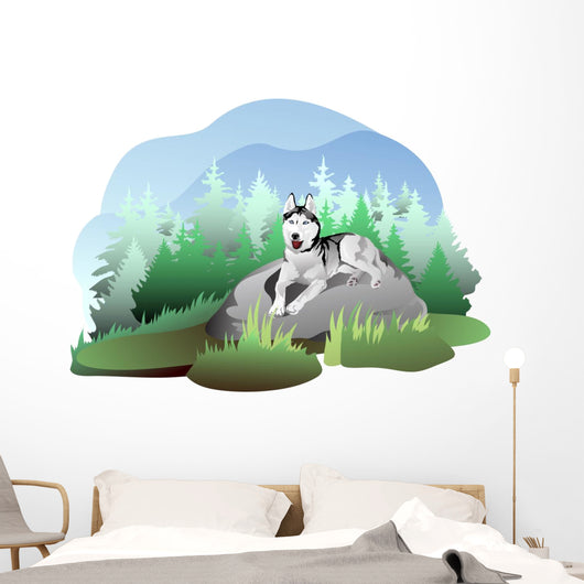 vector drawing of the dog breed Siberian Husky in nature Wall Decal