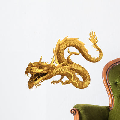 Golden Dragon Wall Decal shown on a wall