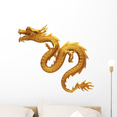 3D Render Golden Dragon Wall Decal shown on a wall