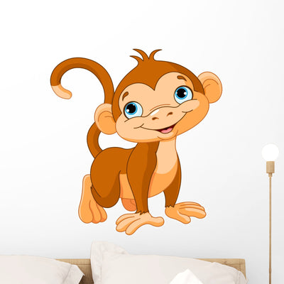 Baby Monkey Wall Decal shown on a wall