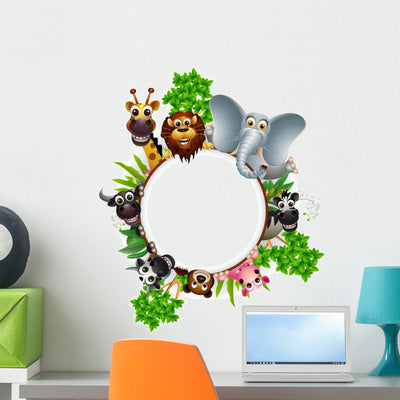 Animal Cartoon Collection with Wall Decal shown on a wall