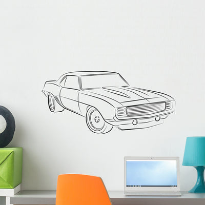 Muscle Car Drawing shown on a wall
