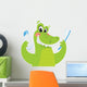 Happy crocodile holding toothbrush and toothpaste Wall Decal