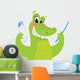 Happy crocodile holding toothbrush and toothpaste Wall Decal