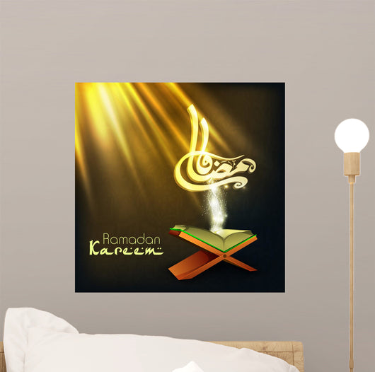 Arabic Islamic calligraphy of text Ramadan Kareem with open Isla Wall Mural