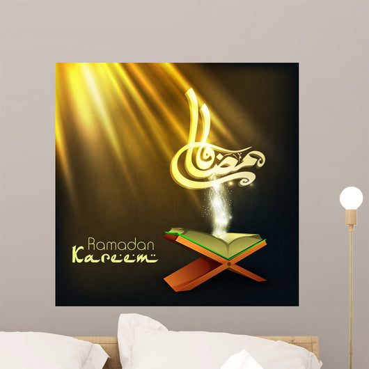Arabic Islamic calligraphy of text Ramadan Kareem with open Isla Wall Mural