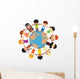 Many children holding their hands around Earth Wall Decal