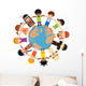 Many children holding their hands around Earth Wall Decal