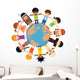 Many children holding their hands around Earth Wall Decal