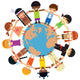 Many children holding their hands around Earth Wall Decal