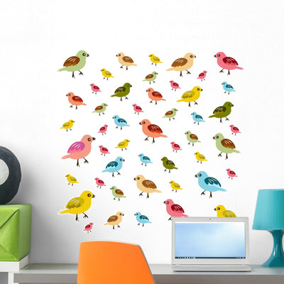 Cute Birds Wall Mural shown on a wall