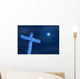 Old stone cross over a dark night starry sky. Wall Mural