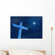 Old stone cross over a dark night starry sky. Wall Mural