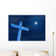 Old stone cross over a dark night starry sky. Wall Mural