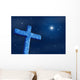 Old stone cross over a dark night starry sky. Wall Mural