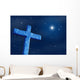 Old stone cross over a dark night starry sky. Wall Mural
