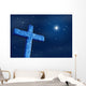 Old stone cross over a dark night starry sky. Wall Mural