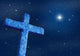 Old stone cross over a dark night starry sky. Wall Mural