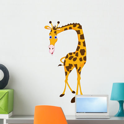 Girrafe Cartoon Wall Decal shown on a wall