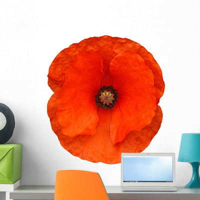 Red Poppy Flower Wall Decal shown on a wall