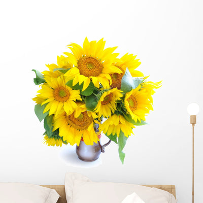 Bouquet Sunflowers Are White Wall Decal shown on a wall