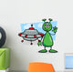 Alien with Ufo Cartoon Illustration Wall Decal