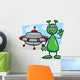 Alien with Ufo Cartoon Illustration Wall Decal