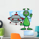 Alien with Ufo Cartoon Illustration Wall Decal