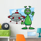 Alien with Ufo Cartoon Illustration Wall Decal