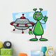 Alien with Ufo Cartoon Illustration Wall Decal