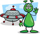 Alien with Ufo Cartoon Illustration Wall Decal