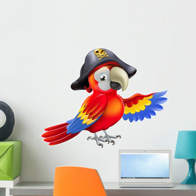 Cartoon Pirate Parrot Wall Decal shown on a wall