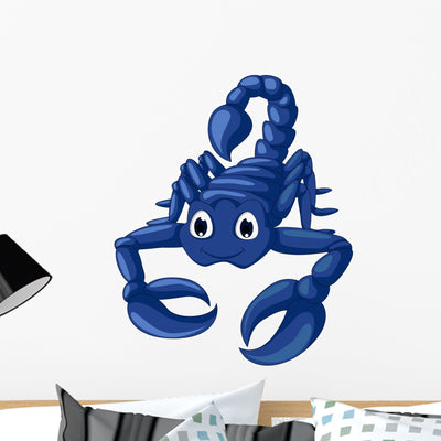 Cute Blue Scorpion Cartoon Wall Decal shown on a wall