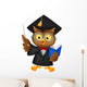 Owl wearing a graduation uniform giving a presentation. Wall Decal