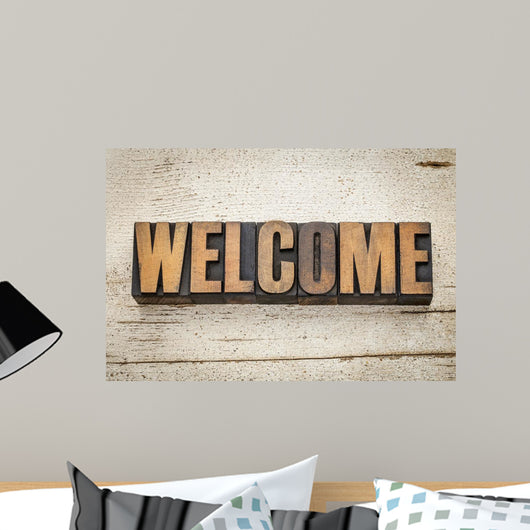 welcome word in wood type Wall Mural