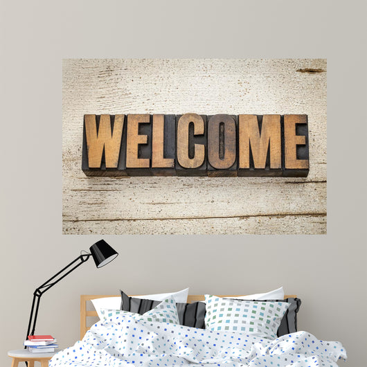 welcome word in wood type Wall Mural