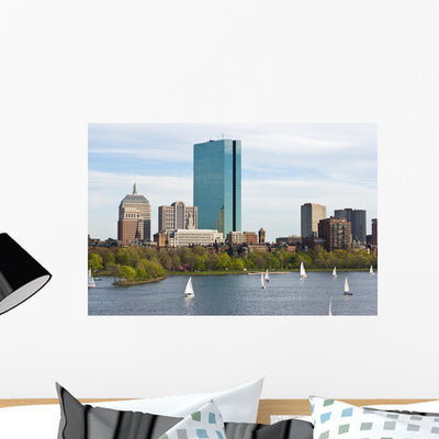 Boston and Charles River Wall Mural shown on a wall