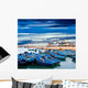 Blue fishing boats on an ocean coast in Essaouira, Morocco Wall Mural